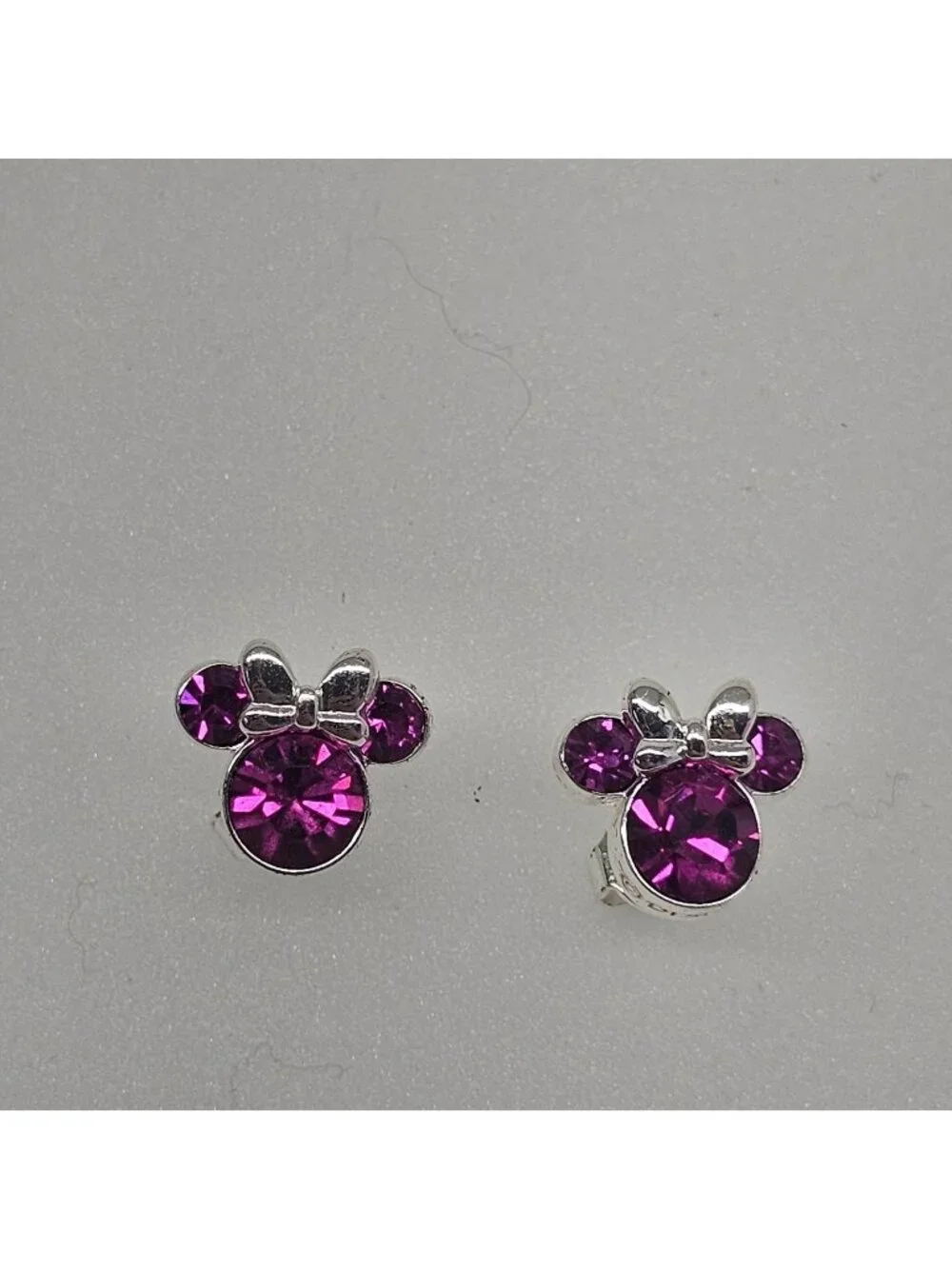 Disney Minnie Mouse Post Stud Earrings JCM Brass Silver Tone Pink Crystals
